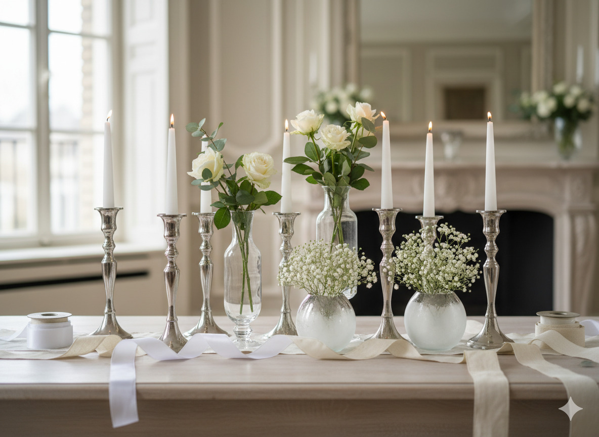 Set kandelaars en vazen